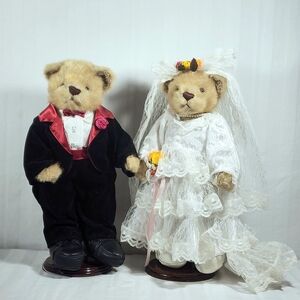 Elegant Wedding Bear Couple in Black and White Attire